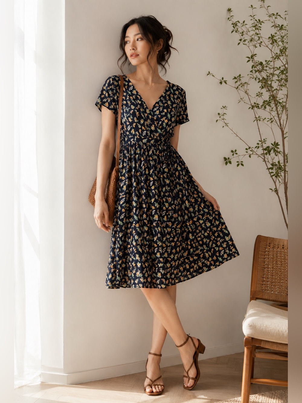 Fat Face Butterfly Print Jersey Wrap Dress Navy Cottagecore Midi UK 16 US 12